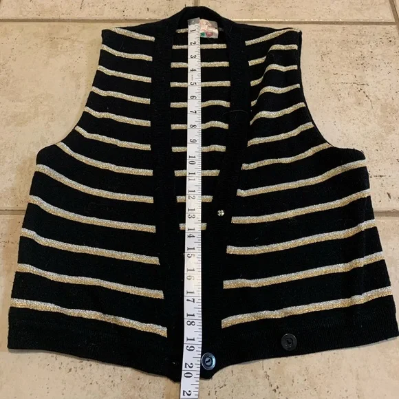 Vintage R.P. Knitting Black & Gold Metallic Stripe Knit Sleeveless Cardigan L - Picture 5 of 5